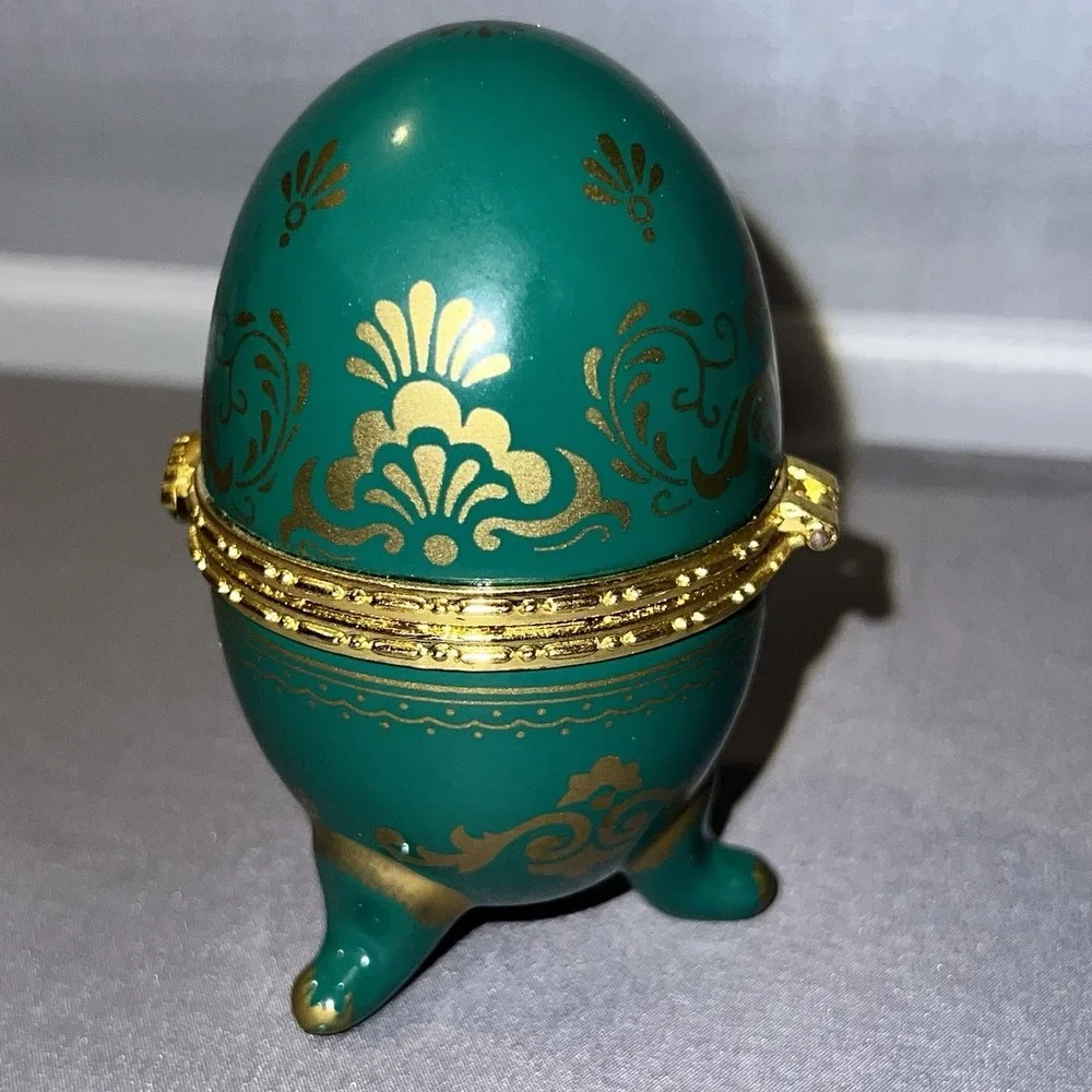 Rare Vtg Avon Emerald Green Gold Porcelain Footed Egg Clock Quartz Japan Movt